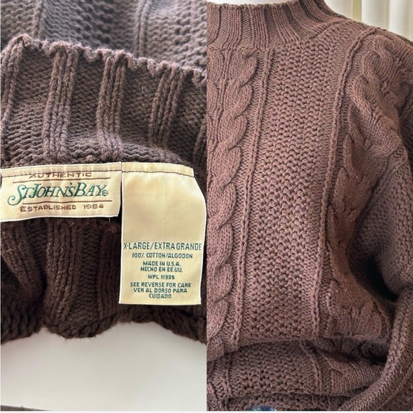 VTG 90s St. John’s Bay Dark Brown Cable Knit Sweater Oversized Grandpa Core XL. - Picture 8 of 8